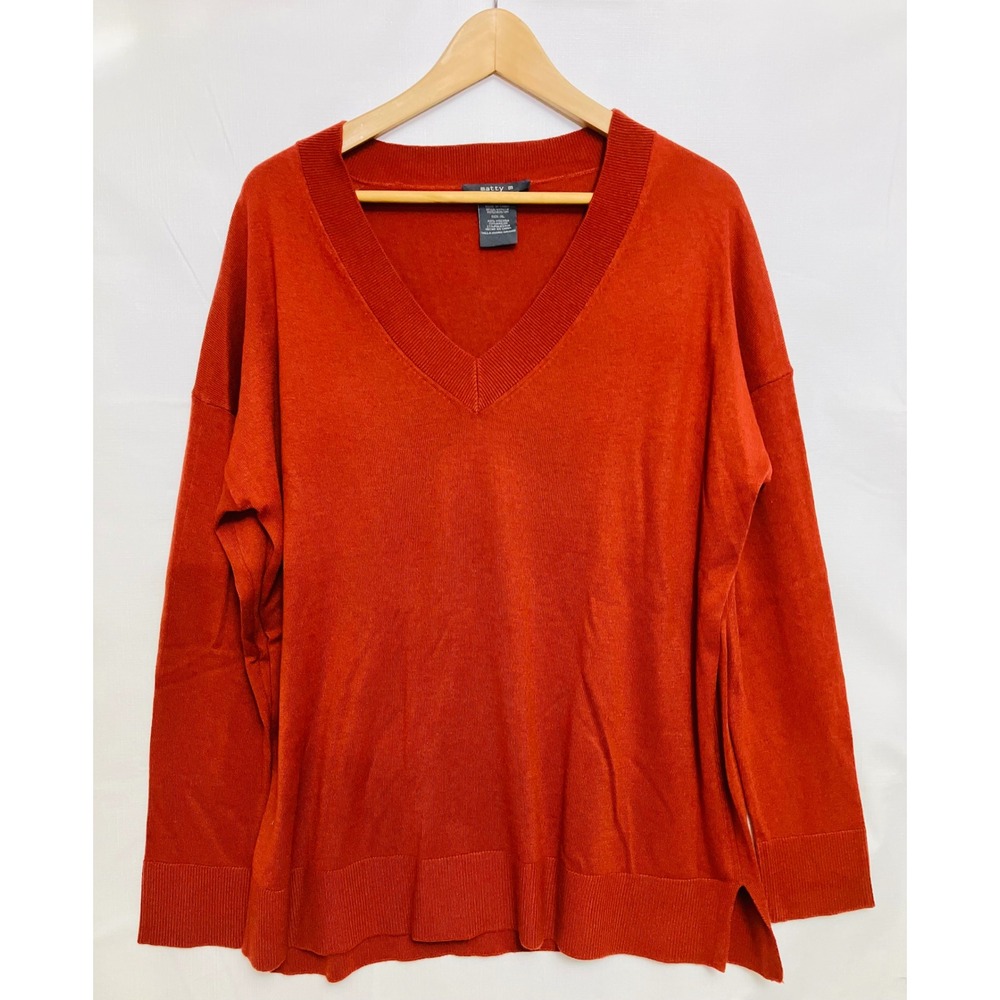 Matty M Sweater Womens XL Rust Orange Excellent V-Neck Drop Shoulder MS9238US/OM
